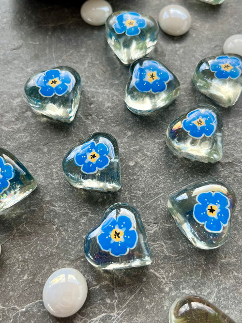 Glass Heart - Forget me not flower