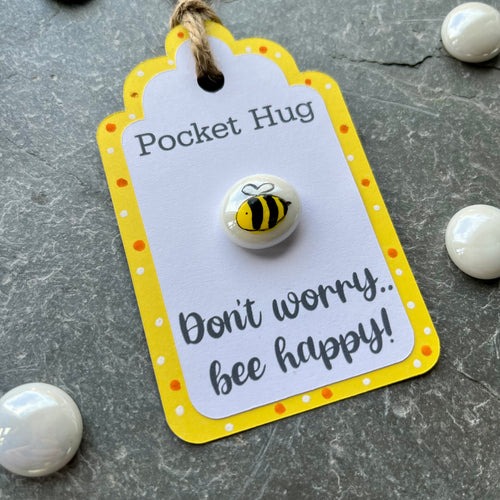 Bumble Bee Pocket Hug Stone Gift – Hand Painted Glass Pebble UK