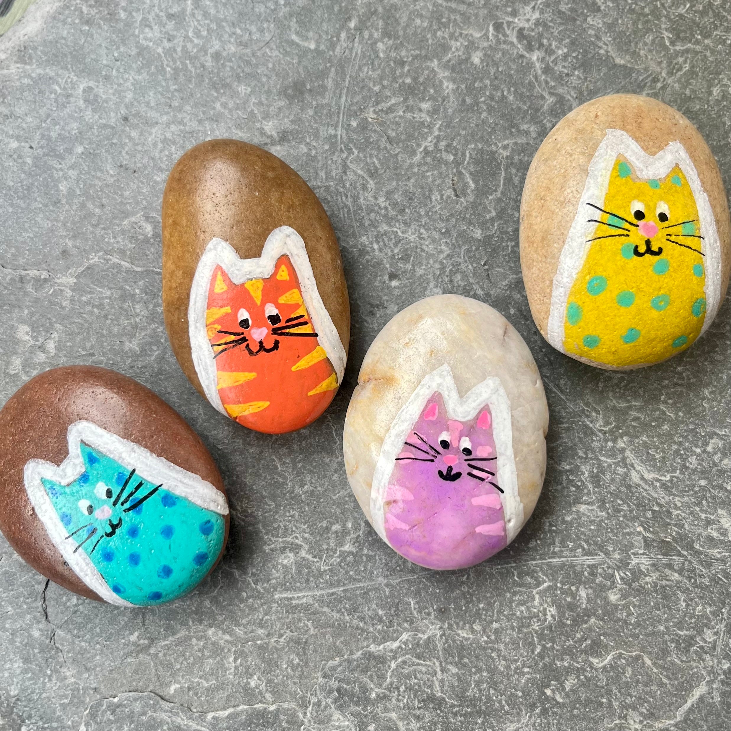 Colourful Kitties - Set of 4 Stones