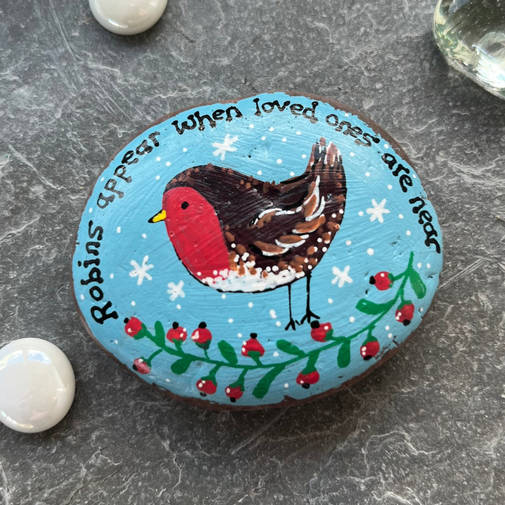 Robin Hand Painted Stone – Sympathy & Remembrance Keepsake Gift UK