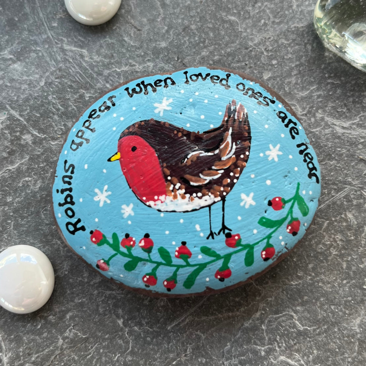 Robin Hand Painted Stone – Sympathy & Remembrance Keepsake Gift UK