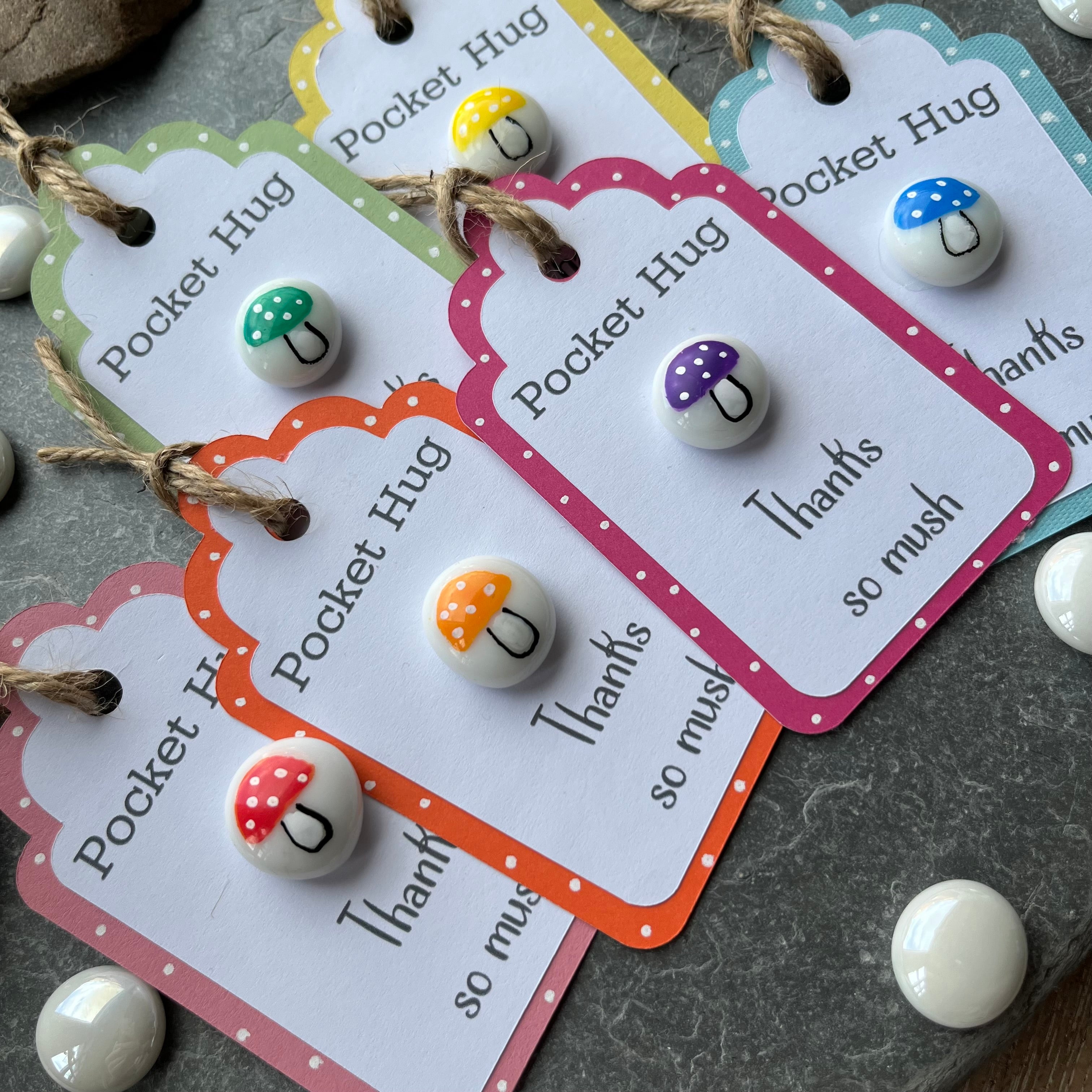 Tiny Pocket Hug Stone - Thanks so mush - Toadstool