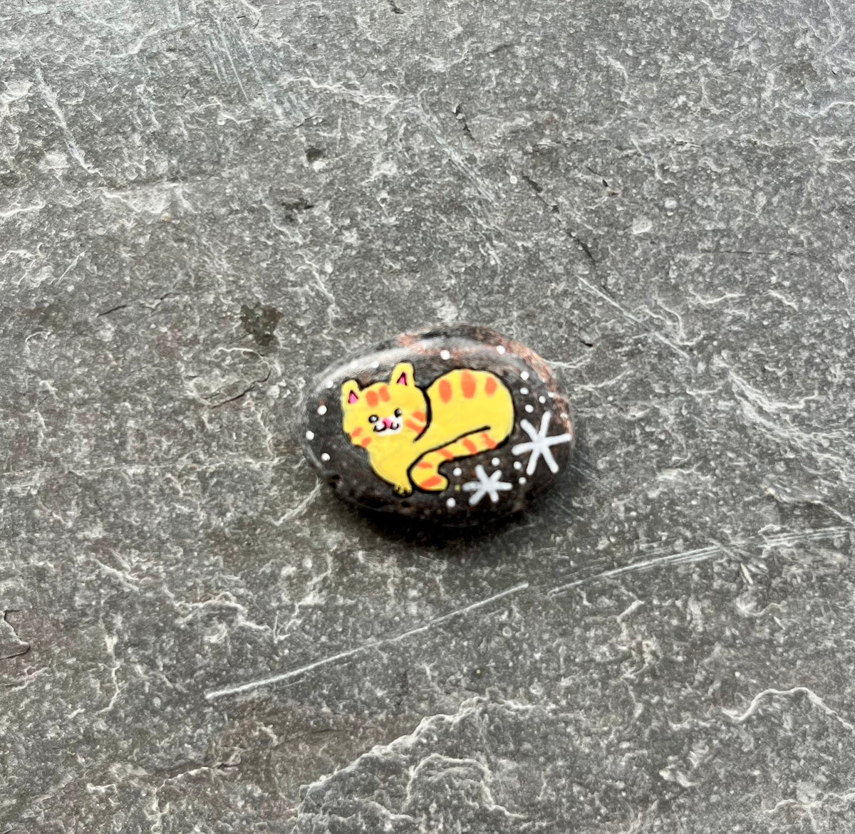 Tiny Mini Cat Hand Painted Stone