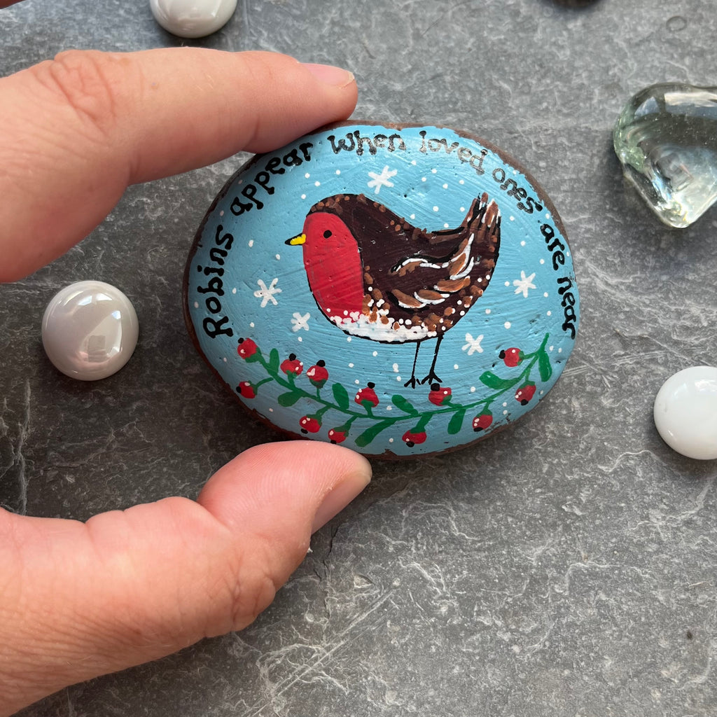 Robin Hand Painted Stone – Sympathy & Remembrance Keepsake Gift UK