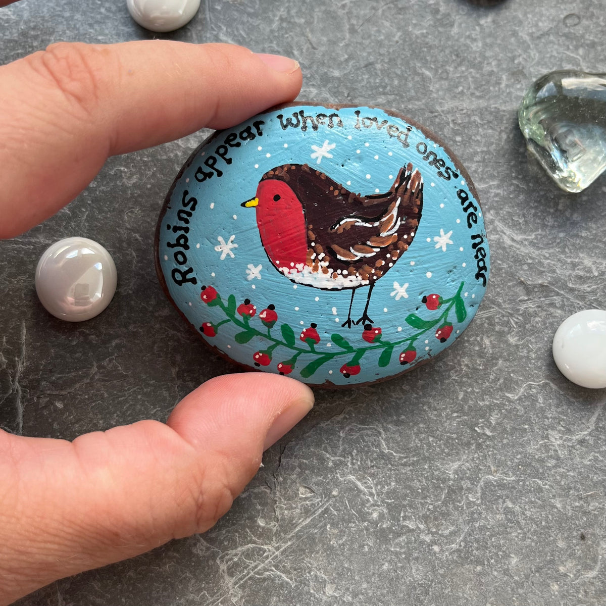 Robin Hand Painted Stone – Sympathy & Remembrance Keepsake Gift UK