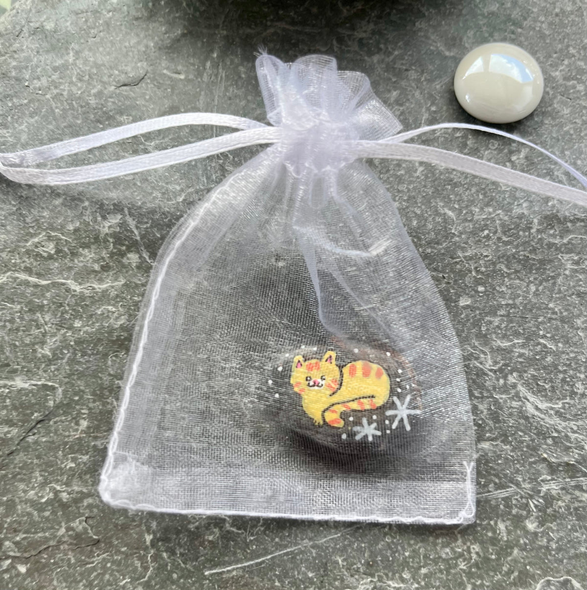 Tiny Mini Cat Hand Painted Stone