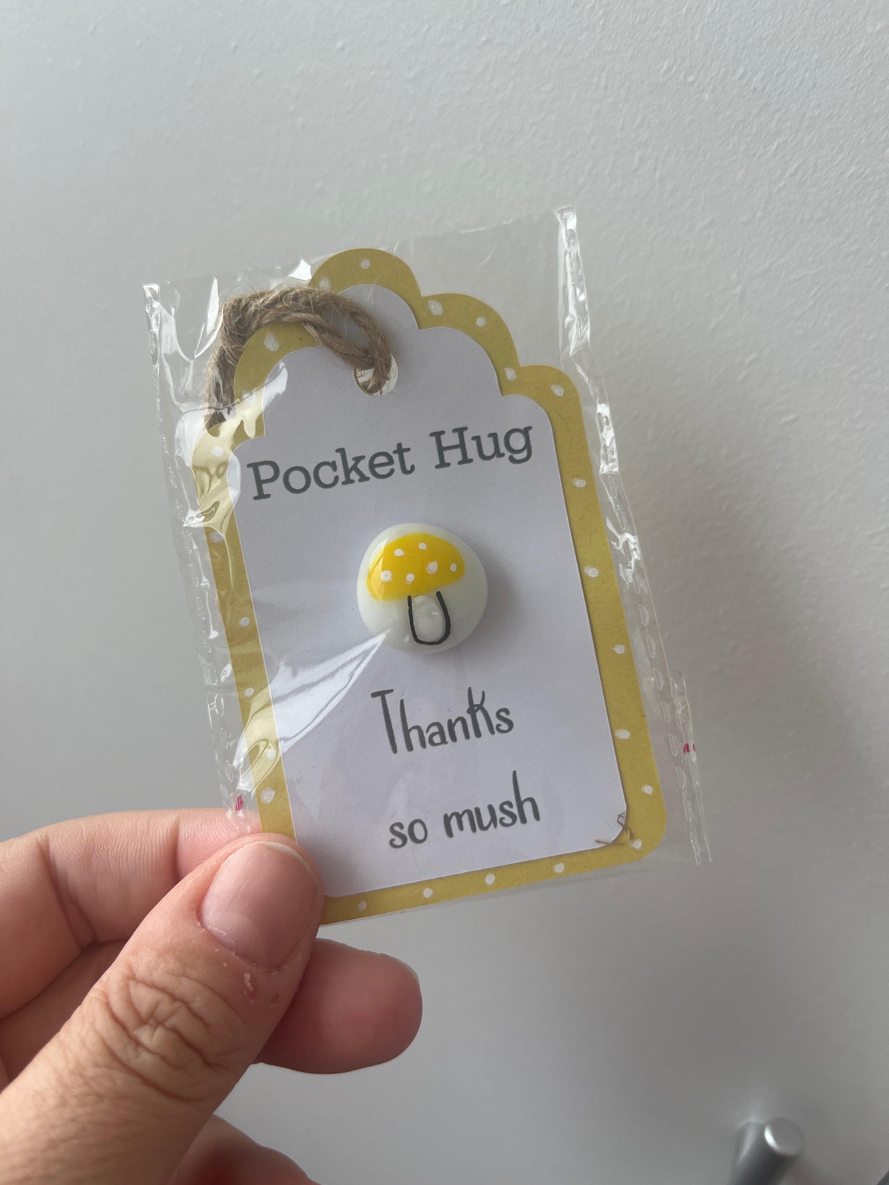 Tiny Pocket Hug Stone - Thanks so mush - Toadstool