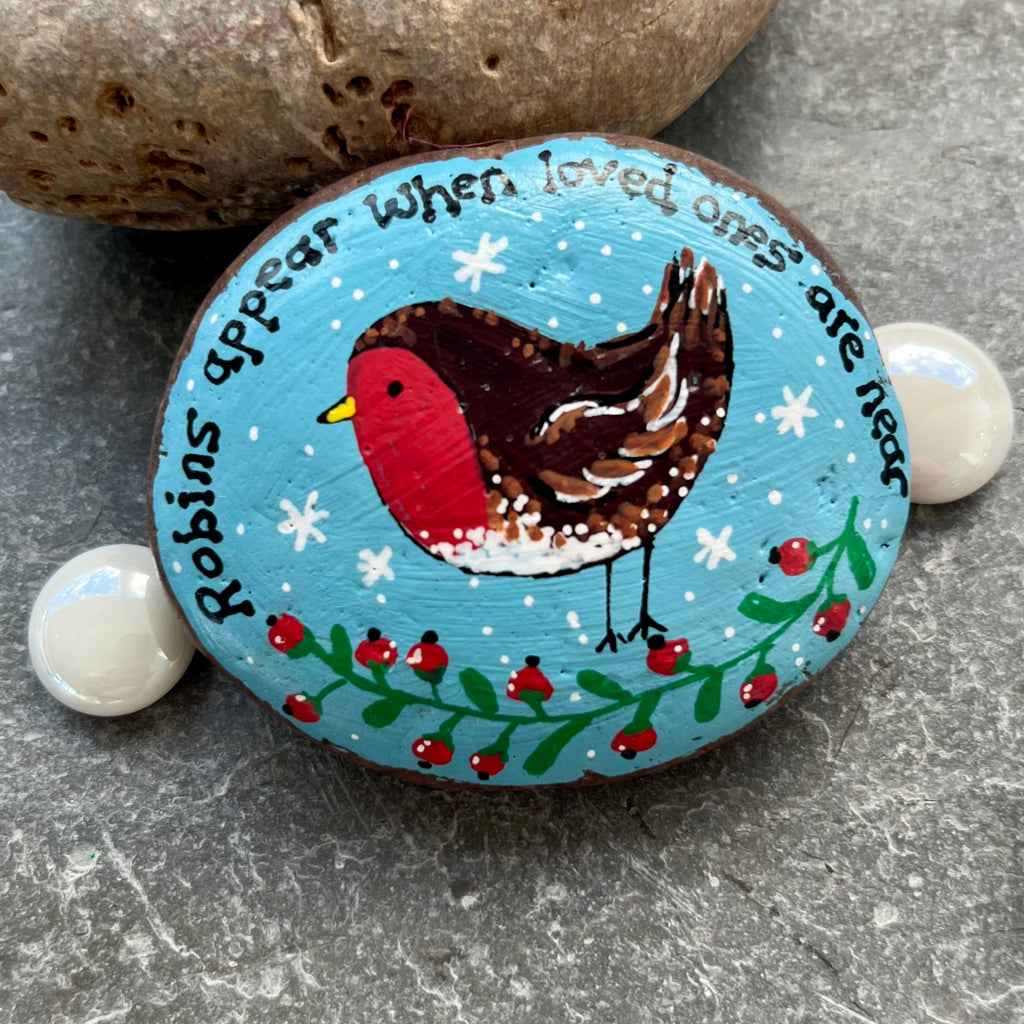 Robin Hand Painted Stone – Sympathy & Remembrance Keepsake Gift UK