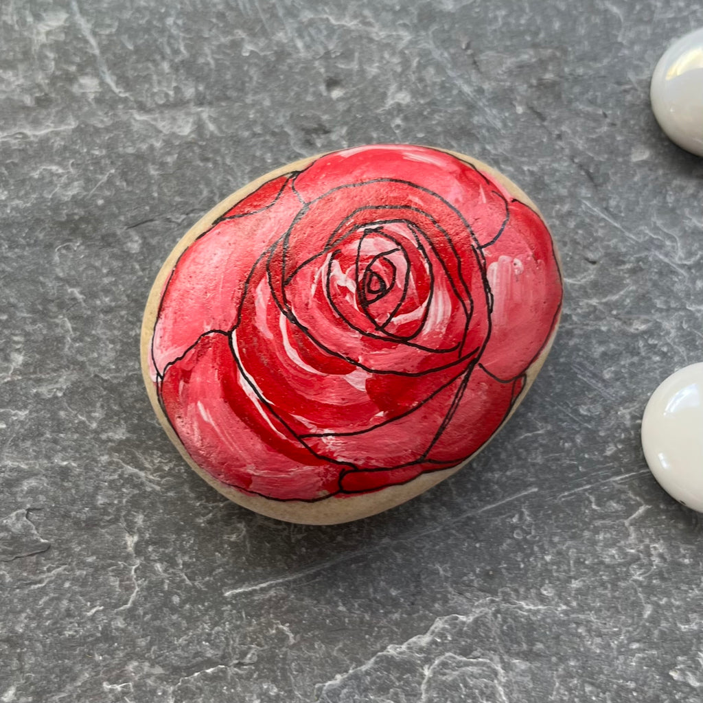 Red Rose Hand Painted Stone – Romantic Keepsake or Floral Gift UK